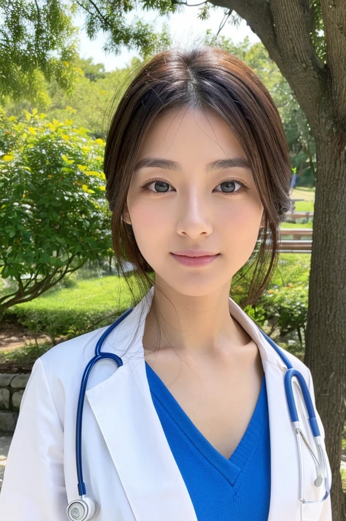 ((Highest quality)), ((masterpiece)), (detailed),Perfect Face,Japanese,Female doctor,White,Female announcer
