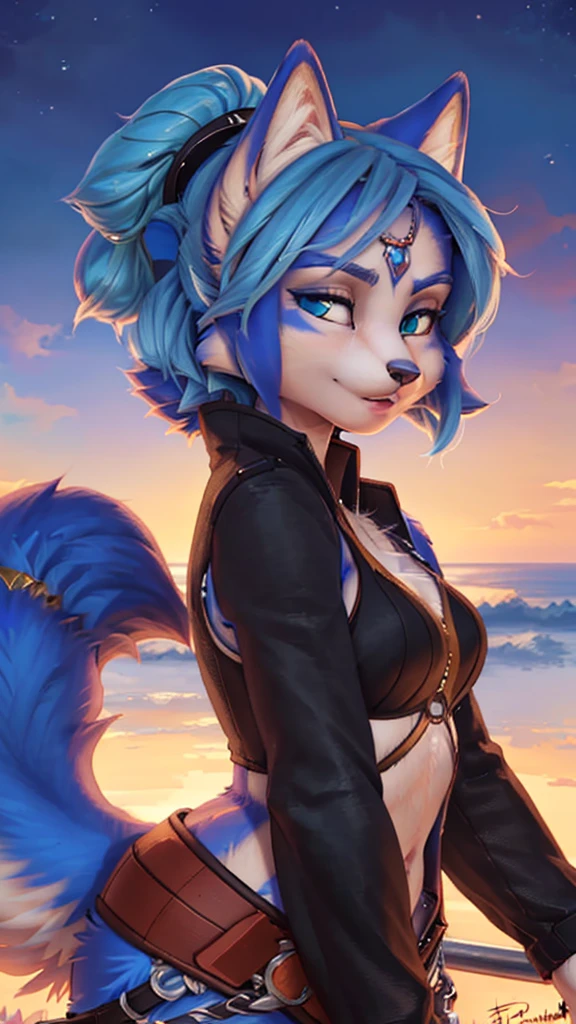 A beautiful and detailed (sweet portrait) wa ((Krystal)), Star Fox Krystal, sslim, lovable, green eyes, medium breasts, (((Long blue hair 1.3))), Decollete, anthro, furry, Uploaded E621, detailed fluffy fur, (wa Fluff-Kevlar, Bayard Wu, Personalami, Pino Daeni), detailed face, (fluffy), 1 girl, alone, sweet girl, ((liegt auf einer Wiese:1,3)), schaut den betrachter an, betrachter ist über dem ihr, ((ihr ganzer Körper ist zu sehen:1.3)), gothic Stil 
