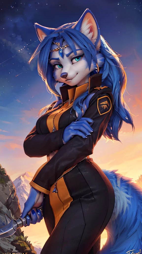 A beautiful and detailed (sweet portrait) wa ((Krystal)), Star Fox Krystal, sslim, lovable, green eyes, medium breasts, (((Long blue hair 1.3))), Decollete, anthro, furry, Uploaded E621, detailed fluffy fur, (wa Fluff-Kevlar, Bayard Wu, Personalami, Pino Daeni), detailed face, (fluffy), 1 girl, alone, sweet girl, ((liegt auf einer Wiese:1,3)), schaut den betrachter an, betrachter ist über dem ihr, ((ihr ganzer Körper ist zu sehen:1.3)), gothic Stil 
