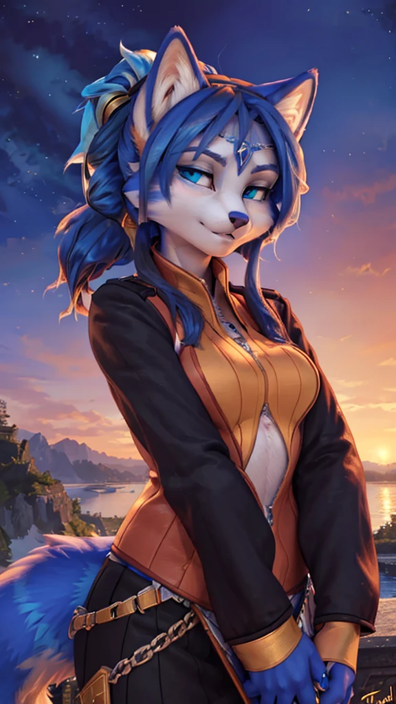 A beautiful and detailed (sweet portrait) wa ((Krystal)), Star Fox Krystal, sslim, lovable, green eyes, medium breasts, (((Long blue hair 1.3))), Decollete, anthro, furry, Uploaded E621, detailed fluffy fur, (wa Fluff-Kevlar, Bayard Wu, Personalami, Pino Daeni), detailed face, (fluffy), 1 girl, alone, sweet girl, ((liegt auf einer Wiese:1,3)), schaut den betrachter an, betrachter ist über dem ihr, ((ihr ganzer Körper ist zu sehen:1.3)), gothic Stil 
