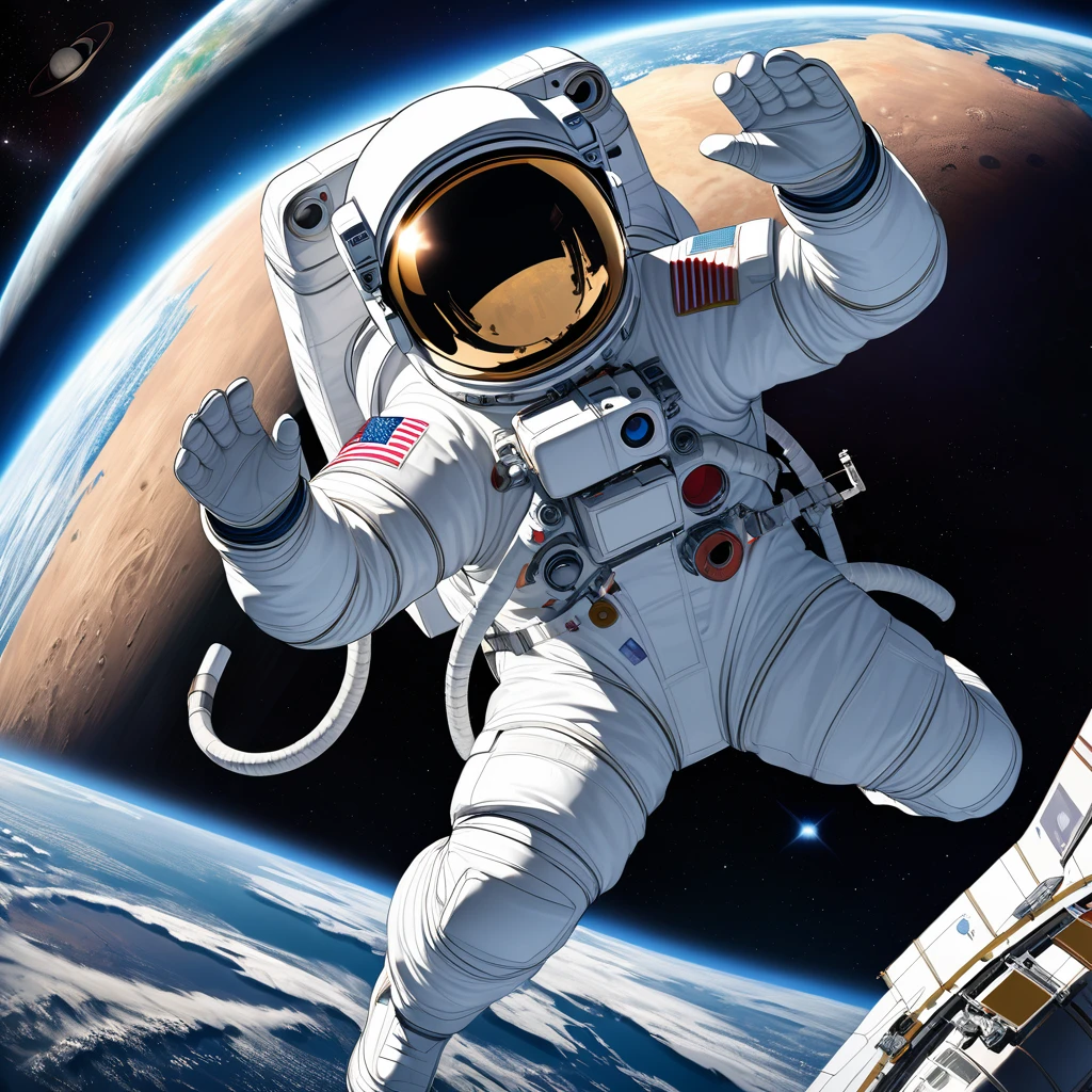 Realistic, super detailed, space, universe,Space suit, astronaut, Earth background, moon, astronomia, international space station,Smoke glass,