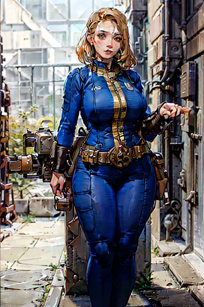 (masterpiece quality1.1), (insanely sophisticated detailed1.2), (realistic detailed beautiful face1.3), (1girl), beautiful face, RAW photo, best quality, high resolution, (masterpiece), POV, blonde hair, skintight vaultsuit, standing in front of diamond city entrance next to statue, massive belly incredibly overstuffed, fallout aesthetic, (photorealistic:1.4), dynamic volumetric lighting, professional photography, sharp focus, HDR, 8K resolution, intricate detail, sophisticated detail, depth of field, detailed soft eyes, chubby, soft fat, smooth skin, tight clothes, undersized clothes, (correct anatomy1.6), (hyper swollen belly1.5)