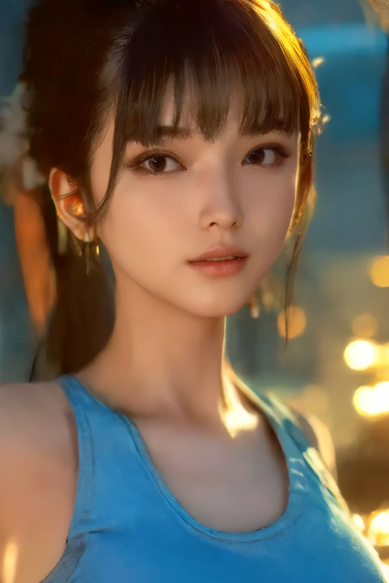 masterpiece,eve,stellar blade, brown eyes, almond eyes, fringe hair, long ponytail, short bob hair, straight side bangs, brown hair, slim neck