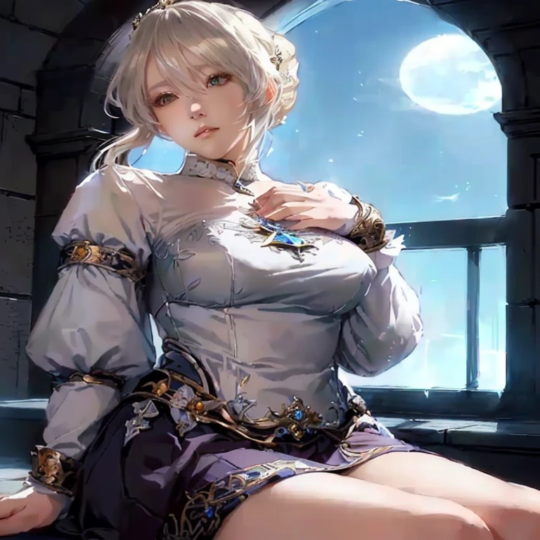 a woman sitting on a ledge in front of a window, pretty female cleric, female anime character, extremely detailed artgerm, ((a beautiful fantasy empress)), beautiful character painting, highly detailed exquisite fanart, artoria pendragon, dressed like a cleric, beautiful alluring anime woman, shadowverse style, clean detailed anime art, beautiful maiden, beautiful anime woman