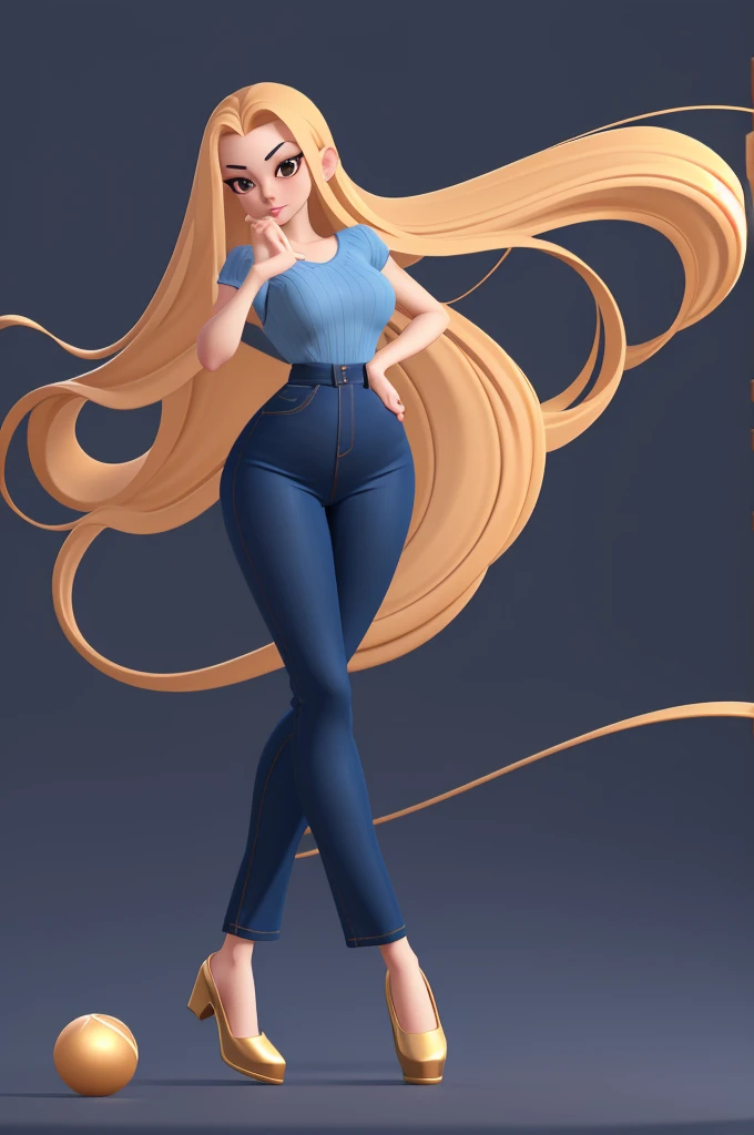 Woman with hair ball, very thin body, very thin legs, hourglass curves, Skinny body, curvy body, curvy figure, hourglass figure, Wide hips, thin legs, voluptuous body, beautiful curves, round ass, Casual clothes, wide trousers, top of pants clinging to your figure, short stature