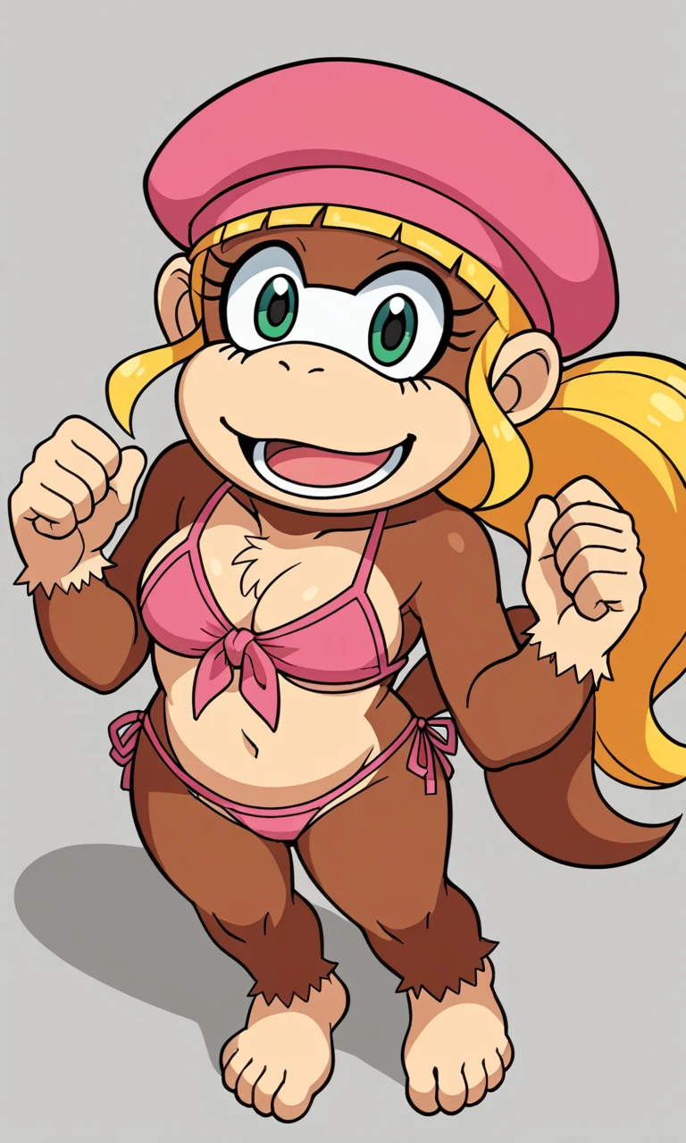 score_9,score_8_above,score_7_above BREAK solo female,_anime,furry,Dixie Kong,kong,3/4 view, SMILE,Open mouth,undulation,2D, chest size, nice tits, little bikini