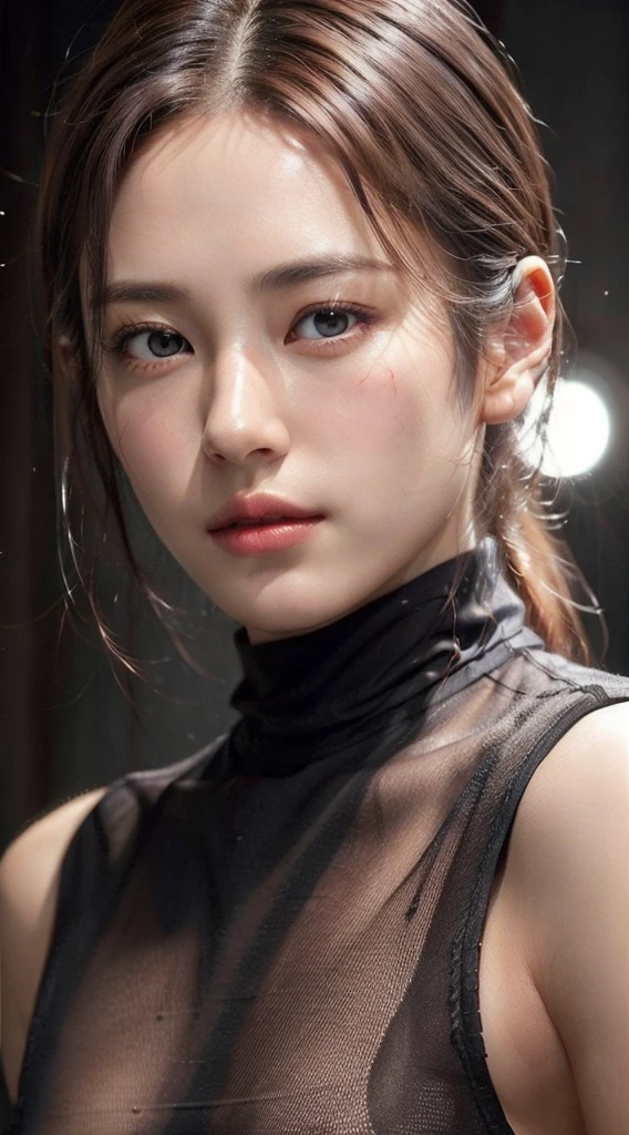 doress、(Photorealsitic:1.4)、(hyper realisitic:1.4)、(realisitic:1.3)、(Smooth lighting:1.05)、(Improved lighting quality in movies:0.9)、32K、1girl in、20 years girl、Realistic lighting、back lighting、Facial light、raytrace、(brightened light:1.2)、(enhanced quality:1.4)、(Top quality real texture skins:1.4)、finely eye、finerly detailed face、Fine quality eye、(Tired, sleepy and satisfied:0.0)、 close up of face、High neck sleeveless dress、(enhance body line mood:1.1)、(Increase the beauty of skin texture:1.1)