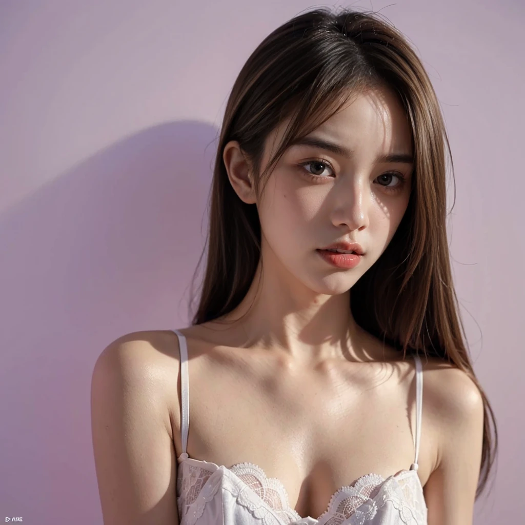 upper body, masterpiece, top quality, raw photo, photorealistic, big, face light, shiny skin, high resolution, super detail, detail, detailed eyes and face, sharp pupils, realistic pupils, sharp focus, shiny skin, yawning in bed, brown hair, sporty clothes, long hair, open mouth, yawn, hairpin, earrings
