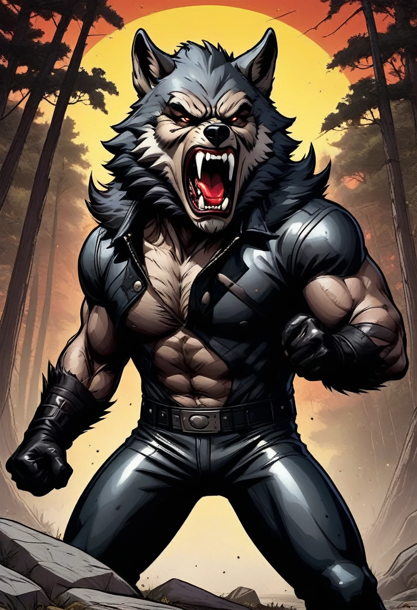 Wolf Man . Black stocking angry. Kiss boy