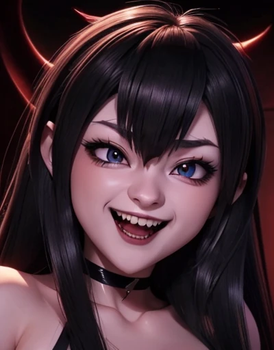 Vamp, open mouth with fangs , huge, horror ,blood, Beautiful face detailed perfectly with blue eyes and big tits, high resolution wallpaper