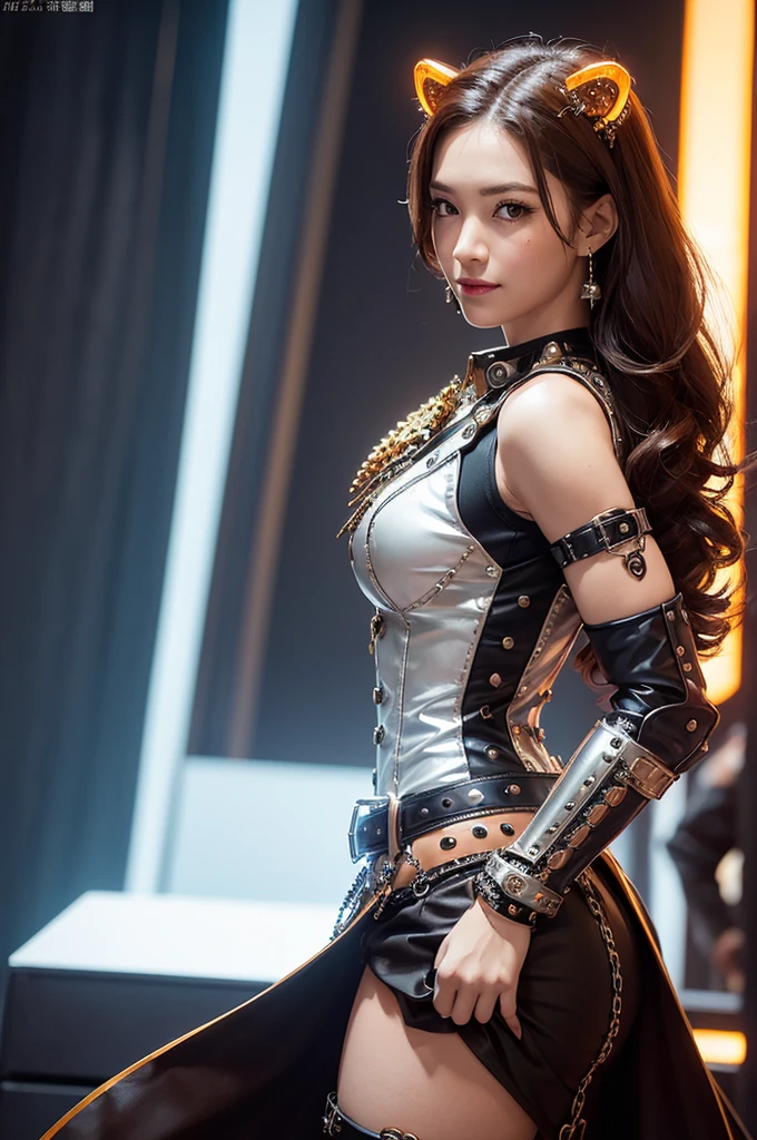 Game art,The best picture quality,Highest resolution,8K,(A bust photograph),(A bust:1.5),(Portrait),(Head close-up),(Rule of thirds),Unreal Engine 5 rendering works, (The Girl of the Future),(Female Warrior), 20-year-old girl,An eye rich in detail,(Big breasts),Elegant and noble,indifferent,brave, (Future style combat suit combining the characteristics of ancient armor,Ancient runes of light,Combat accessories with rich detailetallic luster),Future police,cyberpunk characters, photo poses,simple background,Movie lights,Ray tracing,Game CG,((3D Unreal Engine)),OC rendering reflection pattern