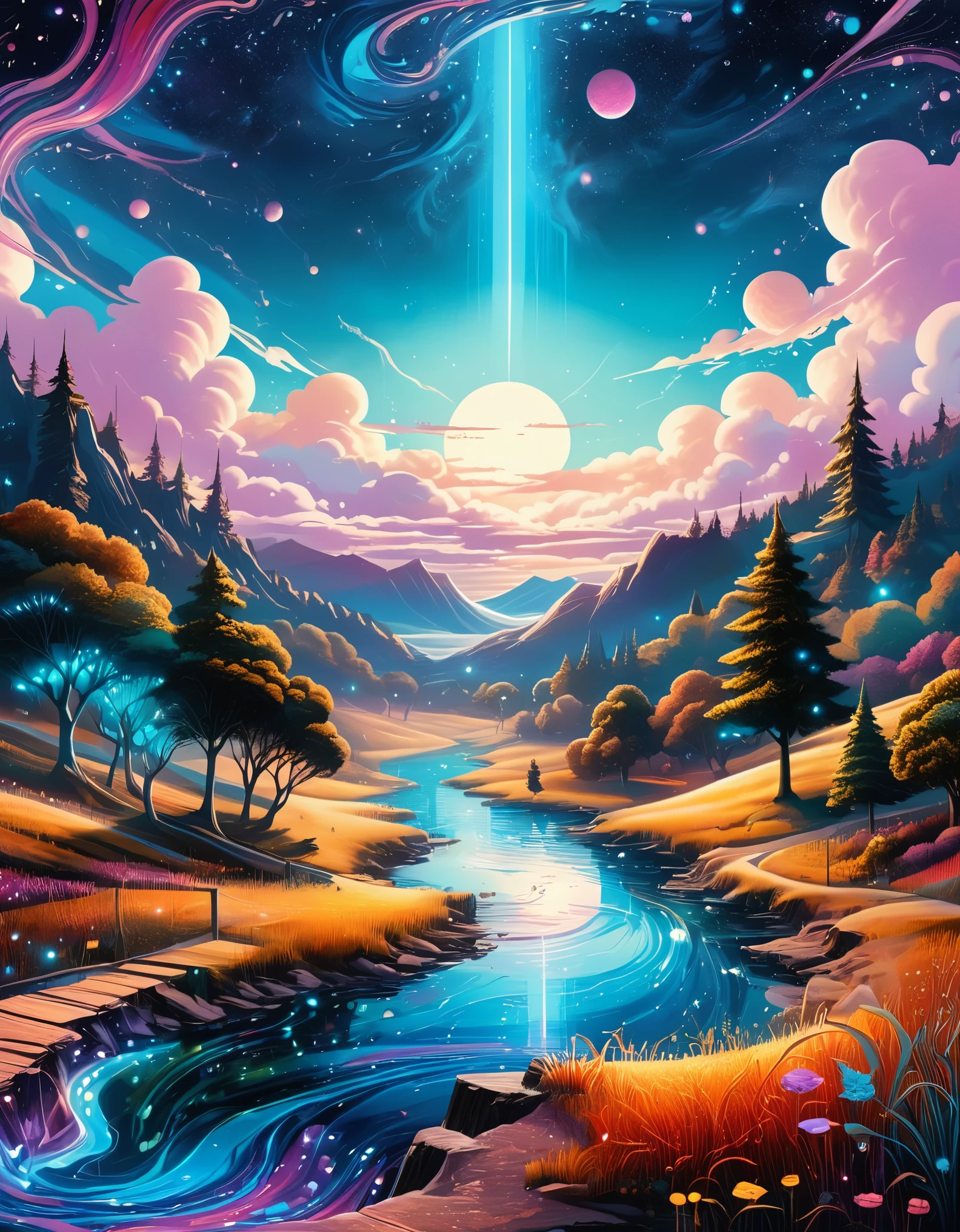 Plunge Buffy into a surreal dreamscape, where the digital interface transforms into a realm of abstract landscapes and supernatural entities, capturing the dreamlike essence of the series. Micro detailed, hyper realistic photo, vibrant colors, 16k