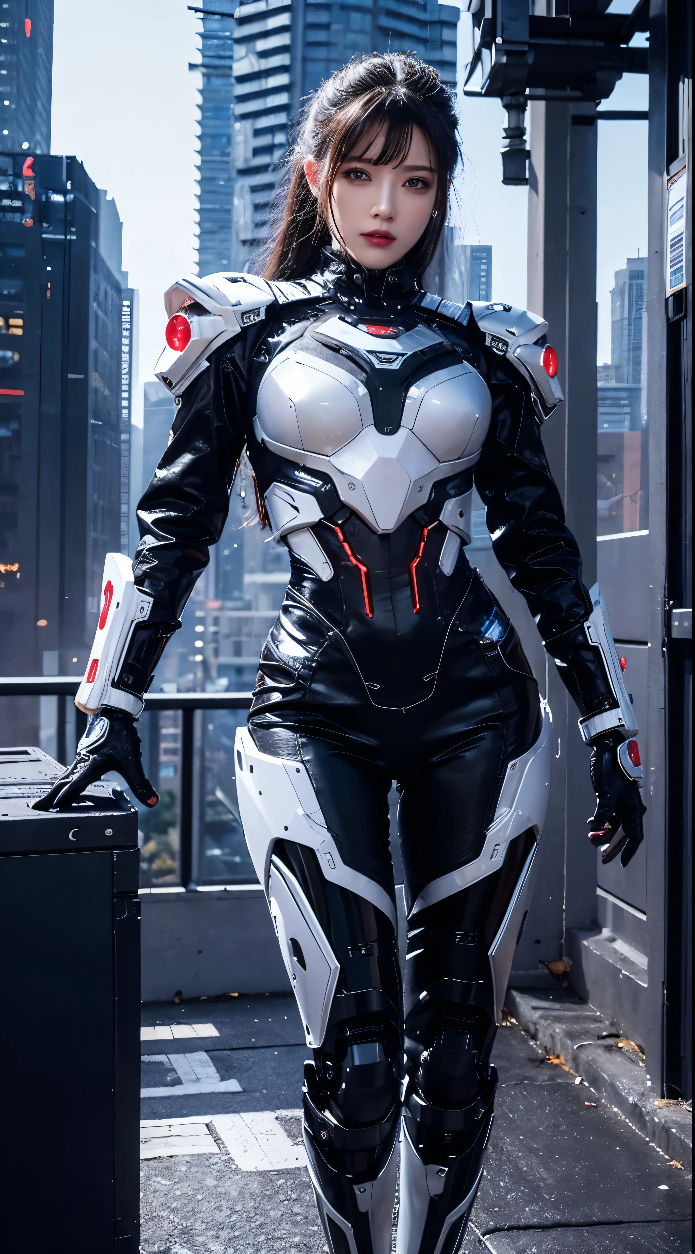 Dark_Fantasy,Cyberpunk, (Best quality, Masterpiece),white,1man,Mechanical marvel,Robotic presence,Cybernetic guardian,wearing a cybernetic jacket,city, highest quality digital art, Stunning art, wallpaper 4k, highly detailed, military robot,army, warzone,black and white, highest quality digital art, Stunning art, wallpaper 4k,8k,64k, HD, unparalleled masterpiece, dynamic lighting, cinematic, epic, damaged mechanical parts