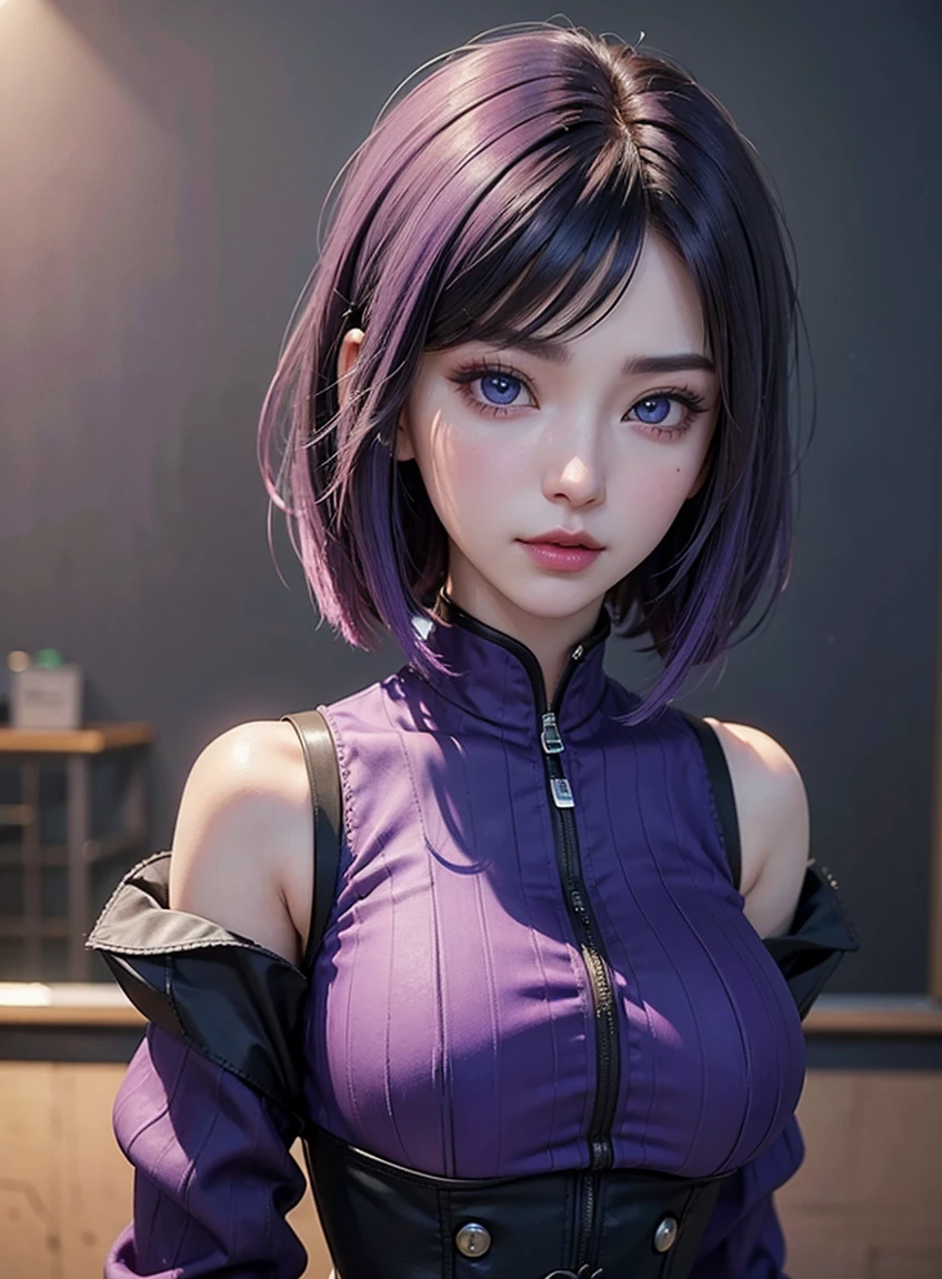 Ayane, purple hair, (best quality, ultra-detailed), (realistic:1.37), beautiful and detailed face, ultra-realistic texture, delicate face, delicate body, red lipstick, bright colors. high definition, 8K, well defined legs