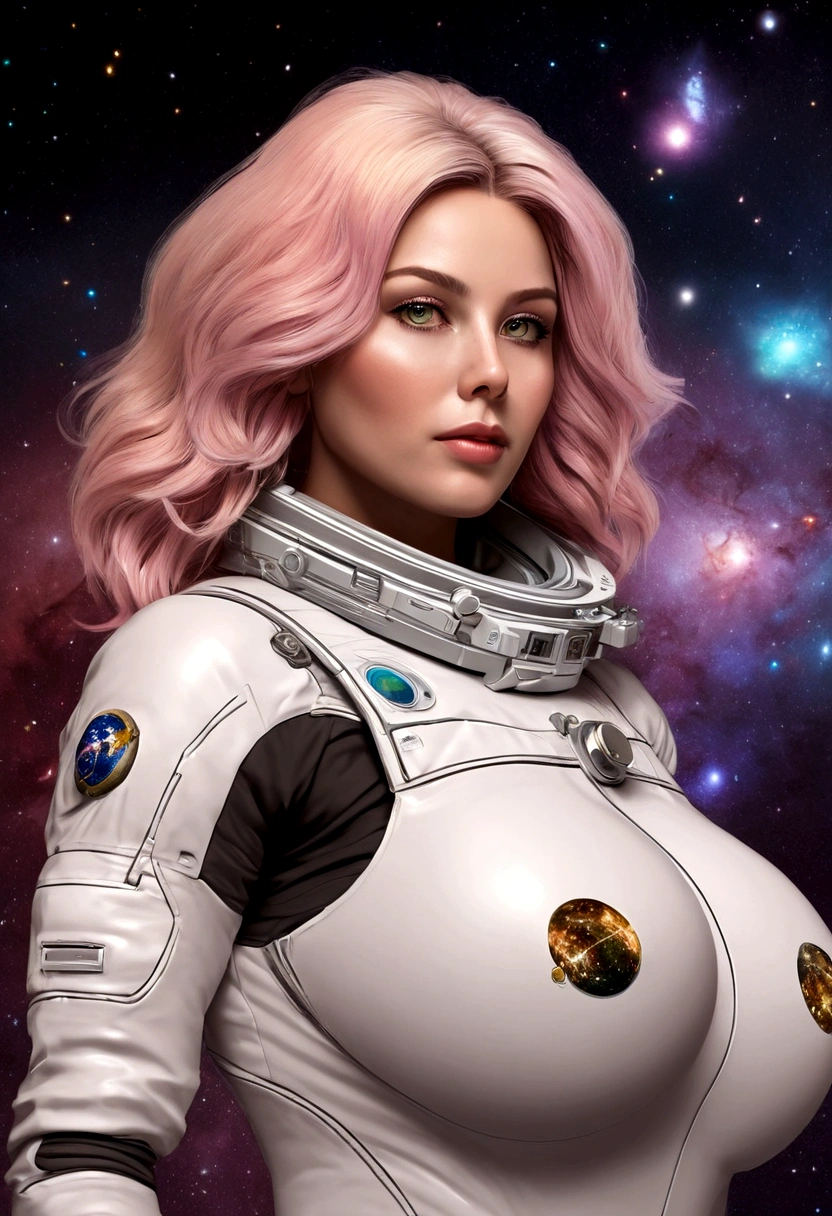 A beautiful astronaut, detailed space suit, floating in zero gravity, detailed helmet with visor, long blonde hair, serene expression, glowing planet in the background, atmospheric lighting, cinematic composition, ultrarealistic, 8k, highly detailed, photorealistic, dramatic lighting, vivid colors, otherworldly, concept art style, giga_busty, breasts, full body shot