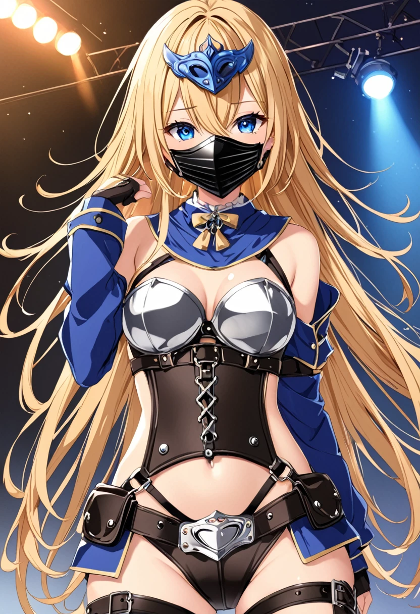 Highest quality,Blonde,Blue Eyes,Chastity belt、mask、Reverse Bunny Girl,Darkness Fall