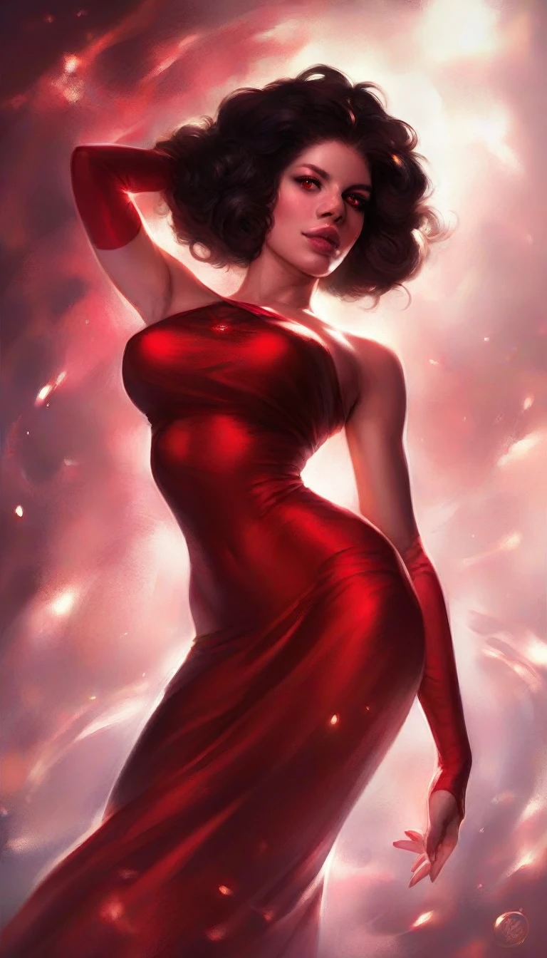 a beautiful and seductive Garnet from Steven Universe, detailed facial features, piercing red eyes, full lips, glowing reddish skin, flowing dark hair, wearing a revealing red dress, elegant and powerful pose, intricate gemstone details, fantasy world background, dramatic lighting, cinematic composition, photorealistic, extremely detailed, 8k, high quality, digital painting, illustration
