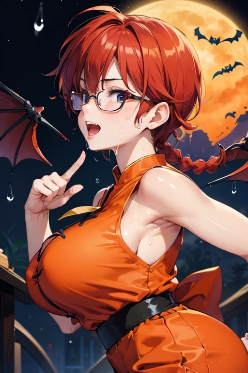 (8k, RAW photo, best quality, masterpiece:1.2), RanmaChan, RanmaRedShirt, red panty, turn back, show her butt  ((masterpiece:1.4)), high quality, very_high_resolution, large_filesize, full color, heavy outline, clear outline, colorful, (beautiful detailed eyes), ((beautiful face:1.0)), ((boyish face:1.4)), 1 girl, (femaleranma), (red hair), short hair, (braided ponytail), ((bangs)), bumpy bangs, blue-gray eyes, big breasts, curvy, femaleranma, braided ponytail, (red chinese clothes), sleeveless, tangzhuang, black pants, cameltoe, standing, upper body, ((from front:1.4)), ((portrait:1.8)), ((face focus:1.4)), (angry),Real Beautiful Girl Bromide Mirai Kawaii Anime Otaku Smile