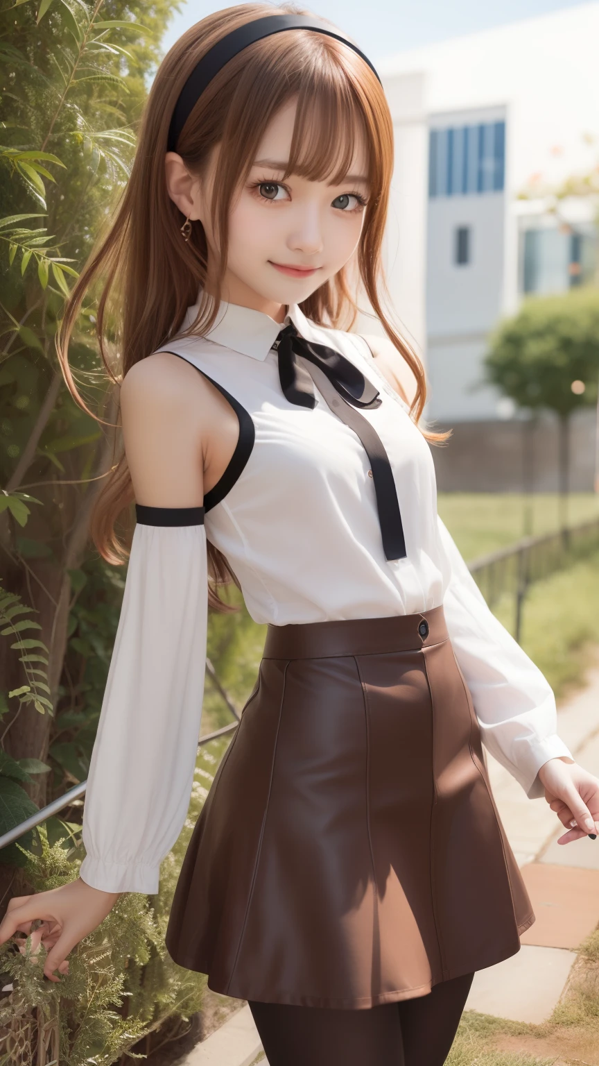 erisgreyrat, eris greyrat, ahoge, hair between eyes, long hair, (red eyes), (red hair:1.4), sidelocks, (small breast:1.2),
BREAK black hairband, black ribbon, brown skirt, hairband, long sleeves, neck ribbon, pantyhose, ribbon, shirt, shoulder cutout, skirt, white pantyhose, white shirt, wide sleeves,
BREAK looking at viewer,(smile:1.4)
BREAK outdoors, grass、sunBREAK (masterpiece:1.2), best quality, high resolution, unity 8k wallpaper,