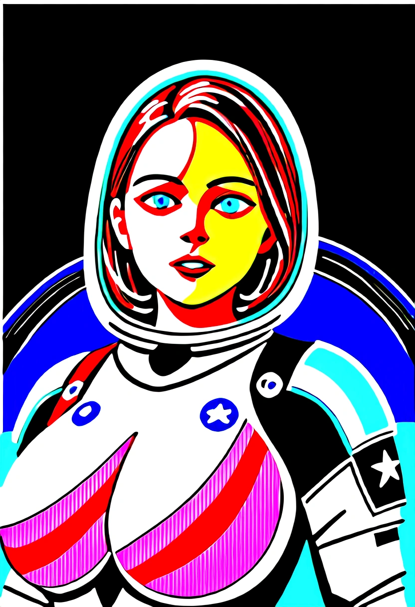 A beautiful astronaut, detailed space suit, floating in zero gravity, detailed helmet with visor, long blonde hair, serene expression, glowing planet in the background, atmospheric lighting, cinematic composition, ultrarealistic, 8k, highly detailed, photorealistic, dramatic lighting, vivid colors, otherworldly, concept art style, giga_busty, breasts