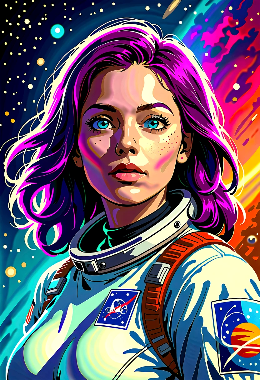 A beautiful astronaut, detailed space suit, floating in zero gravity, detailed helmet with visor, long blonde hair, serene expression, glowing planet in the background, atmospheric lighting, cinematic composition, ultrarealistic, 8k, highly detailed, photorealistic, dramatic lighting, vivid colors, otherworldly, concept art style, giga_busty, breasts