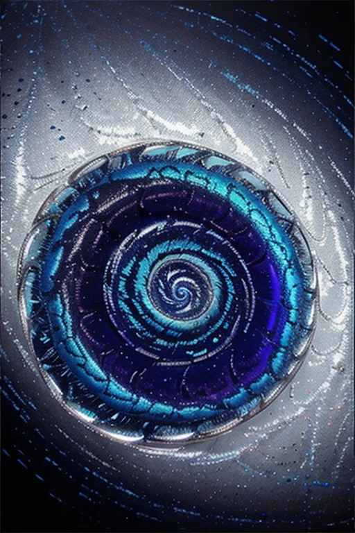 Iridescent blue swirl on silver