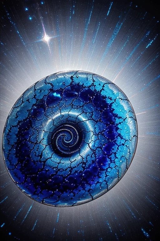 Iridescent blue swirl on silver