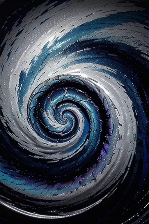 Iridescent blue swirl on silver