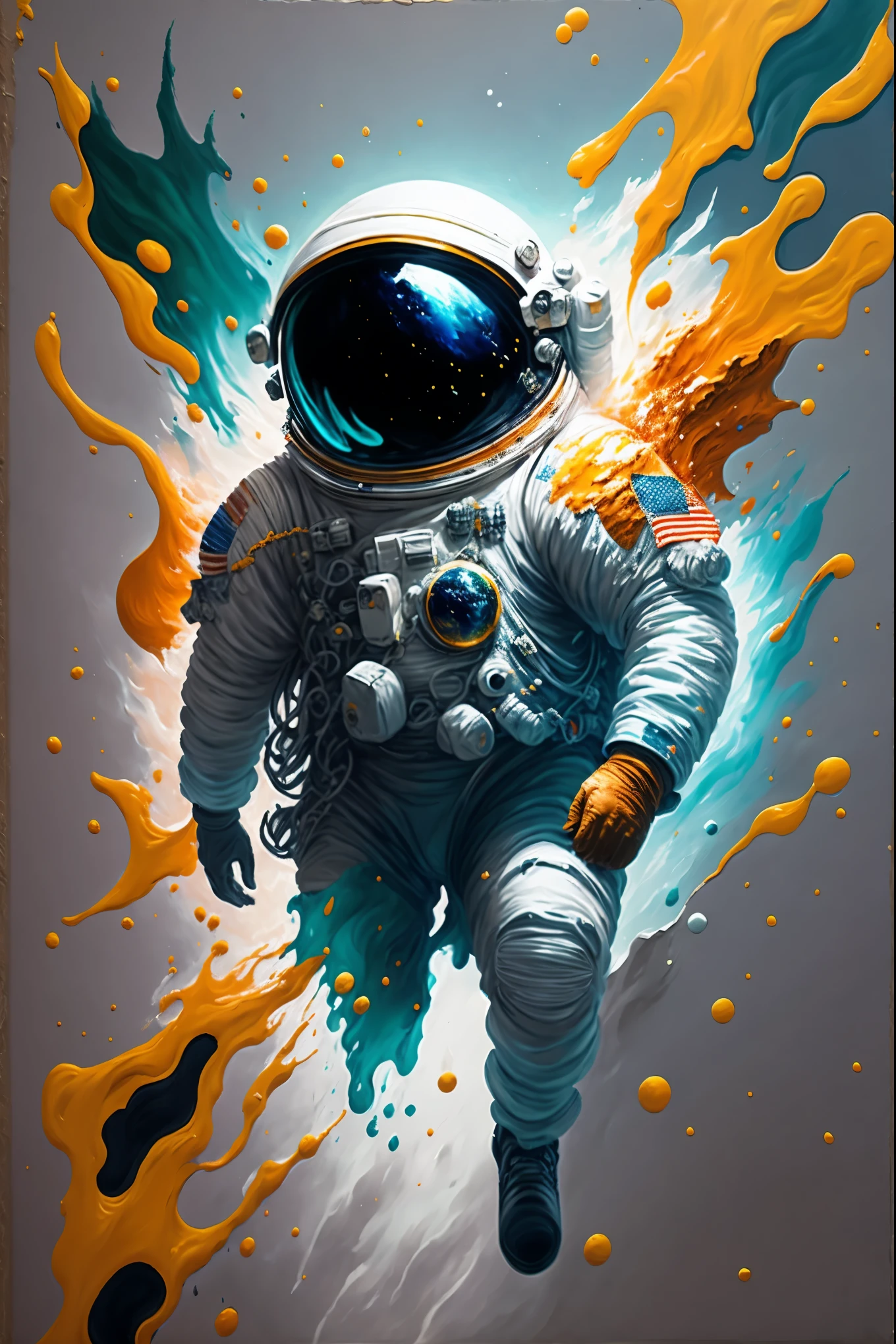 astronaut, climbing the asteroid, character render, ultra high quality model, ethereal background, abstract beauty, explosive volumetric, oil painting, heavy strokes, paint dripping