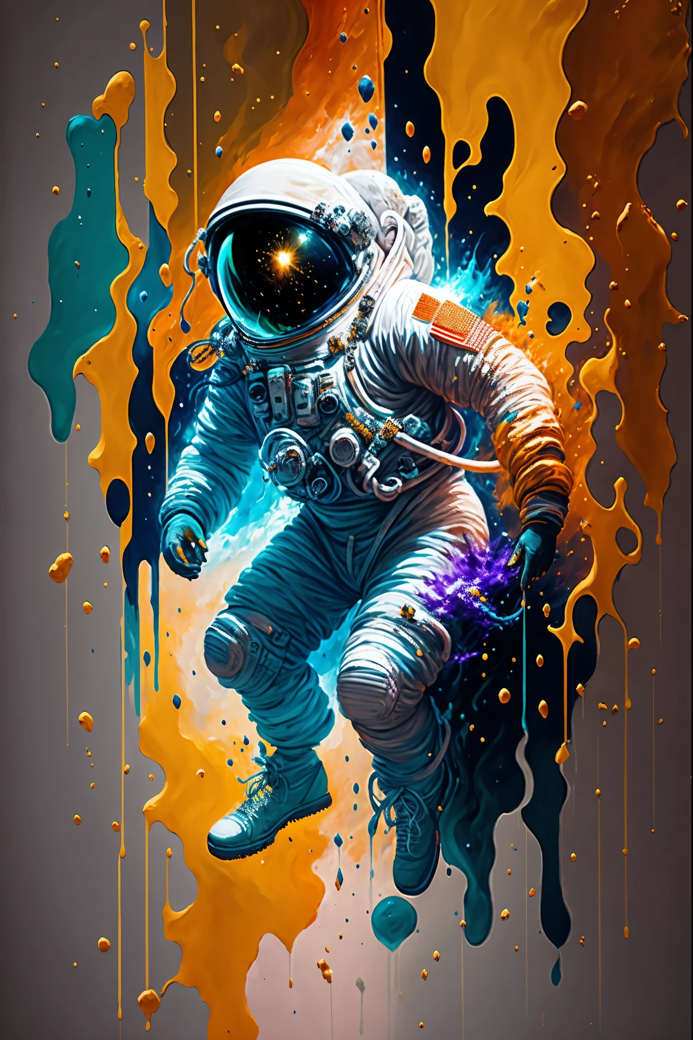 astronaut, climbing the asteroid, character render, ultra high quality model, ethereal background, abstract beauty, explosive volumetric, oil painting, heavy strokes, paint dripping