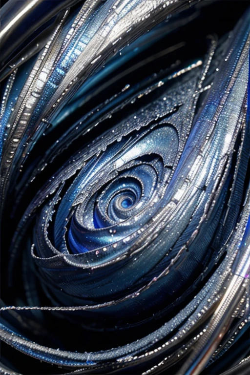 Iridescent blue swirl on silver