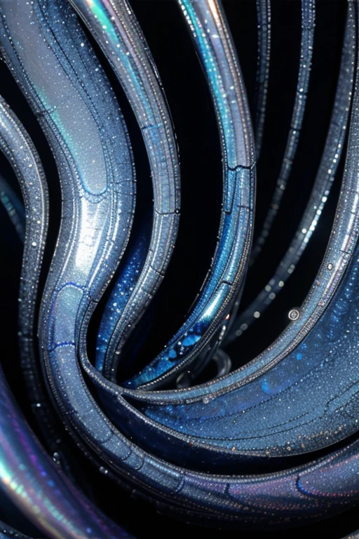 Iridescent blue swirl on silver