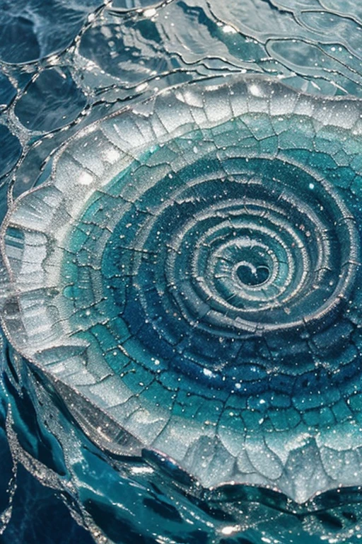 Iridescent Blue Swirl on Watery Silver with Green Diamonds