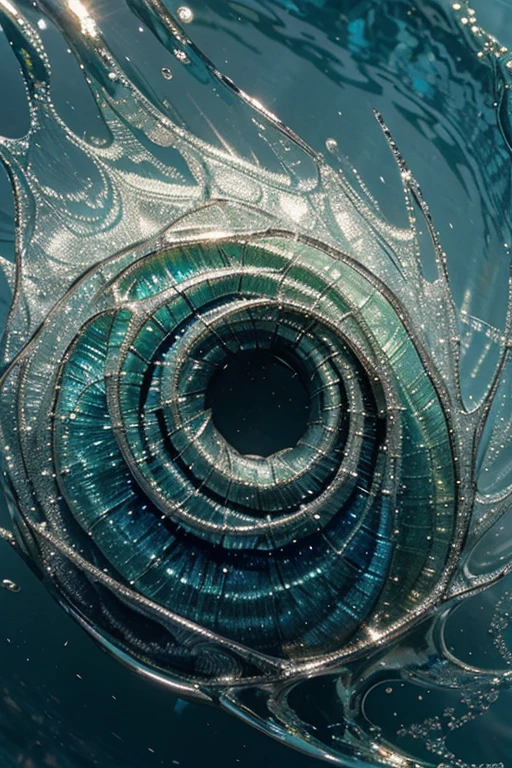 Iridescent Blue Swirl Green Diamonds on Watery Silver 