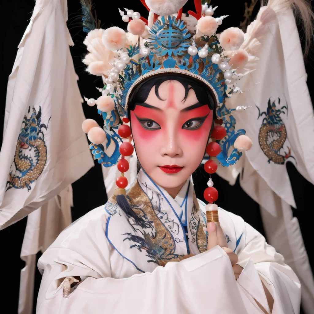 (masterpiece:1.4, best quality),(Intricate details),Unity 8K wallpaper,Frightened,fear,Evil Spirit,Sinophobia,Extremely detailed,Cool colors,night,1 Girl,Solitary,Chinese opera costumes,Sitex,yinjian,Pale face,Poker face,Two eyes straight,Large Breasts,Upper Body,Close-up of face,, masterpiece, best quality,