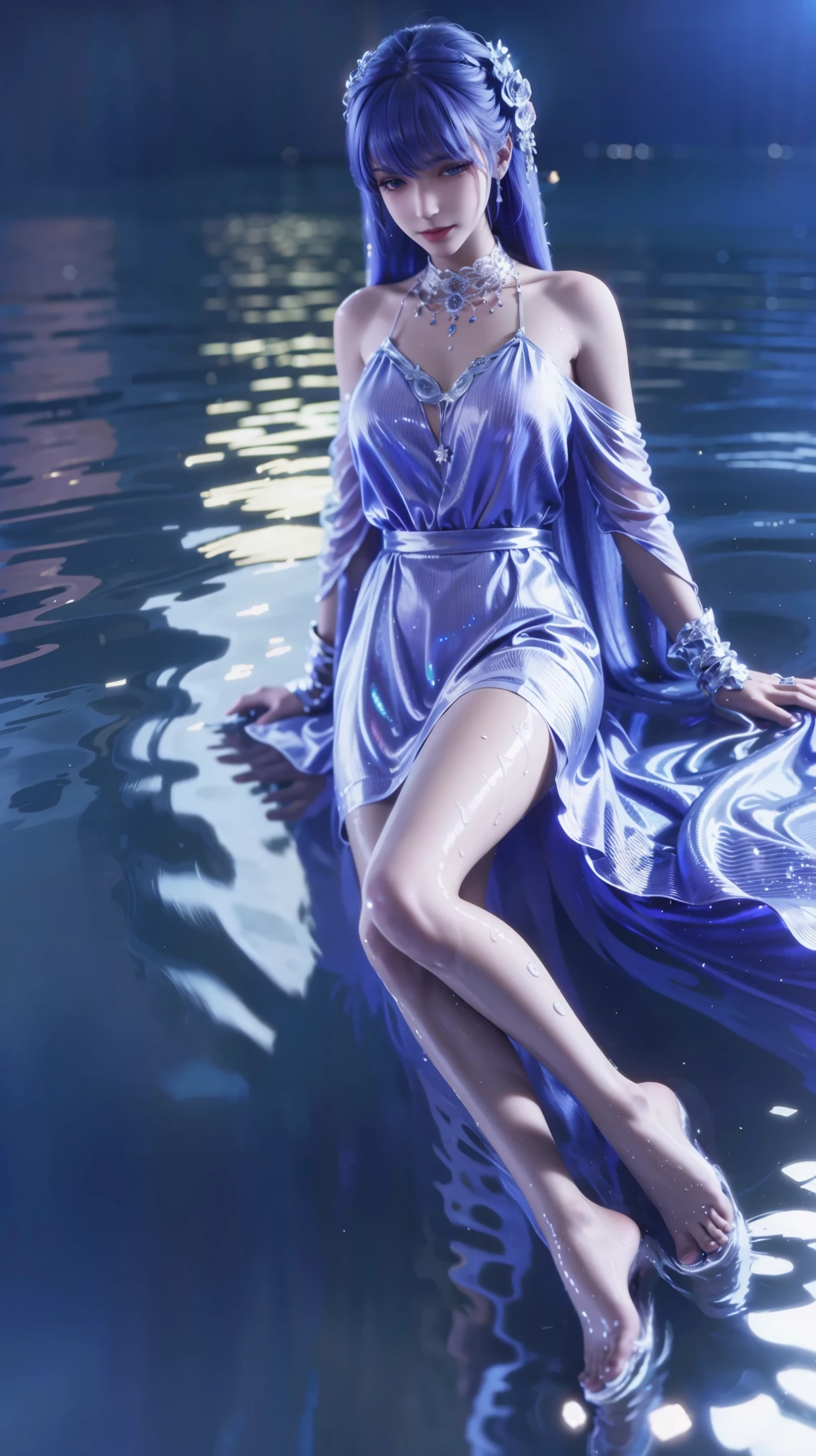 a beauti, 独奏, Eau, Palioly drowned, Long yarn dress, Wet, Water droplets are dripping,exhibitionism,Depth of field, Perspective,Anatomically correct