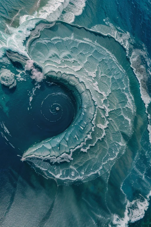 Giant green diamonds floating in iridescent blue swirl on watery silver with pink sheep