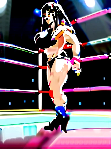 takeda hiromitsu style,(((nsfw))), (((Wearing a sheer fabric wrestling costume))),(((alternate breast size))),(((breast grab and kiss))), (((penis is between breasts))),(((neon color wrestling boots))),(((girl outstretched arms))), (((Show cleavage))),(((sagging breasts))), , a beautiful detailed girl, extremely detailed eye and face, beautiful detailed eyes, ultra-detailed, High resolution, top-quality, ​masterpiece, highly detailed, , Wonderful, finely detail, top-quality, Beautiful eyes, smile, Opening Mouth