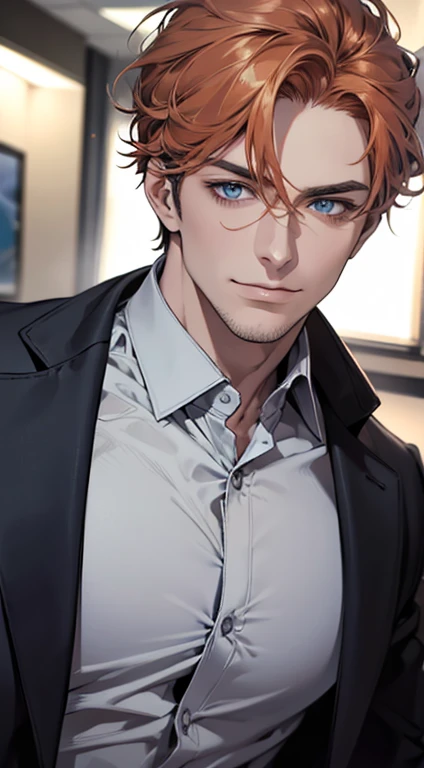 (best quality,4k,8k,highres,masterpiece:1.2),ultra-detailed,(realistic,photorealistic,photo-realistic:1.37),1 man,31 years old,mature man,very handsome,without expression,smile,short grey b
Orange hair,blue eyes,penetrating gaze,perfect face without errors,imposing posture,businessman,office background,cinematic lighting,hdr image