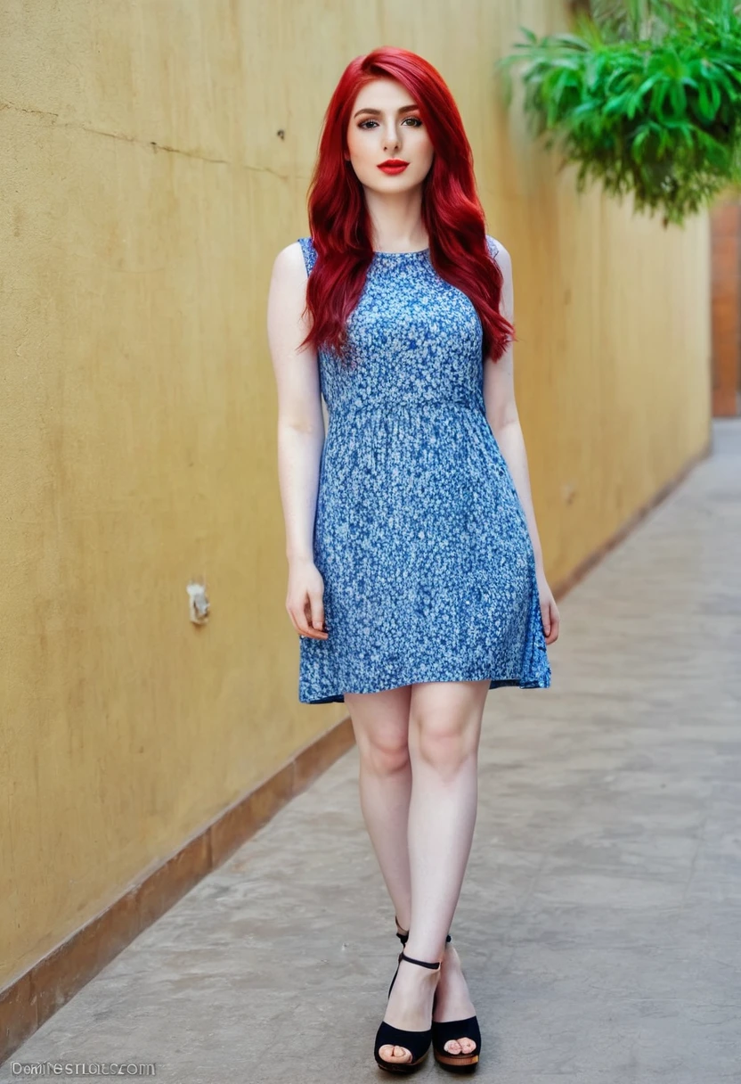 Instagram photo of a 26 yo pakistani girl (Height =5 feet 10 inch weight = 50Kg) with pale skin, red hairs, wearing a mini dress