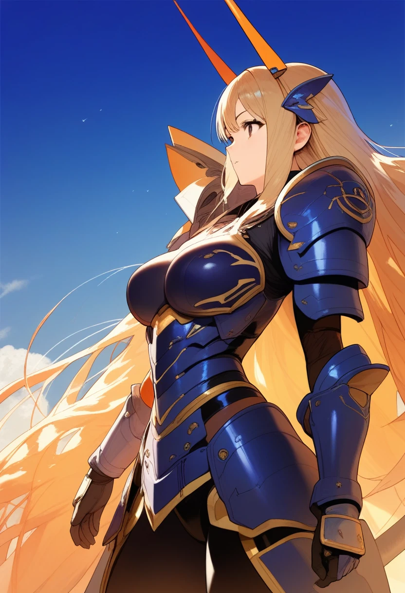\yuna(GOD)\,masterpiece,Noise Reduction,perfect anatomy,high resolution, ultra-detailed,game cg,dutch angle ,beautiful detailed eyes,visualart,five fingers, perfect hands, perfect lighting,One girl with green eyes, Long Hair,(pony tail),Thigh straps, Blonde,breastplate,gloves,leotard,arm guards,blue leotard, Scapula, shoulder 鎧,