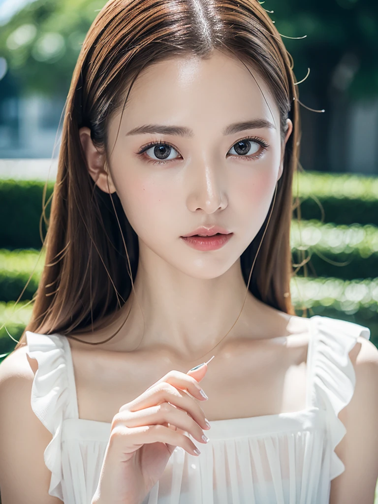 ((Best quality, 8K, masterpiece:1.3)),1girl,18 years old,Asian,Real texture:1.3,(Background blur:1.1),Gorgeous long dress,Tall and slender figure:1.2,(Hot summer weather),(street:1.3),Highly detailed face and skin textures,Exquisite eyes,Long eyelashes,Double eyelids,Skin Whitening,happy,Various postures,Big breasts