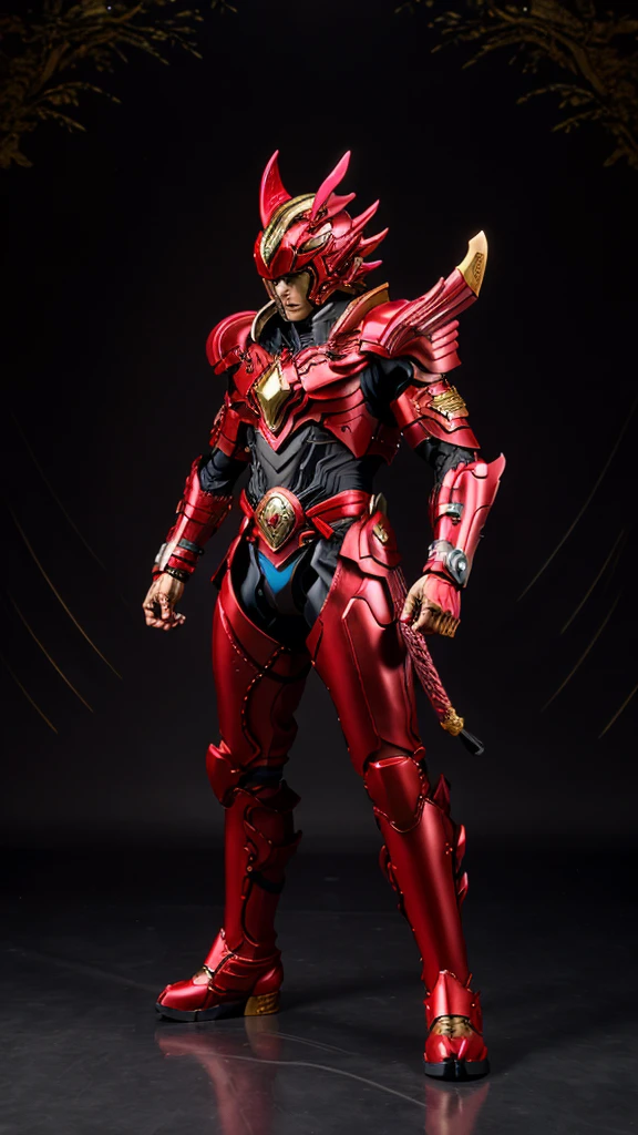 armored male warrior in chinese fantasy style, saint seiya style, wearing a fully enclosed vajrayaksa-inspired helmet, multilayered composite chest plates, fully covered shoulder and hand guards, lightweight waist armor, skin-tight leg guards, the overall design is rugged yet flexible, the armor is black,
