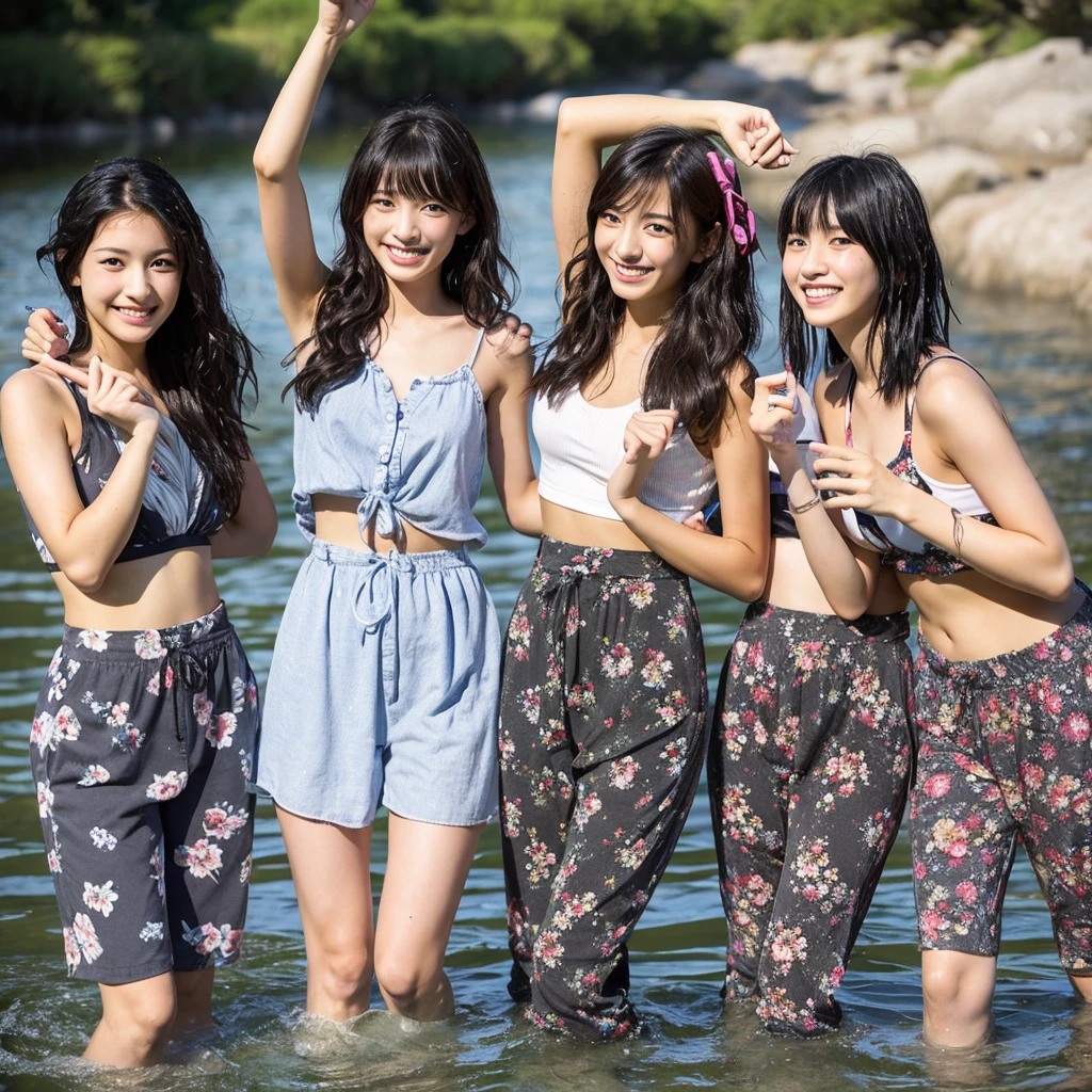 On Stage、topless、Wet、laughing、Two cute women、Beautiful armpits