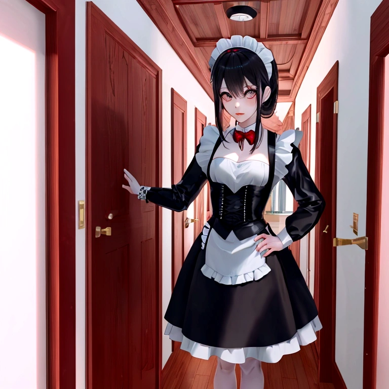 cool、黒いMaid服、Hitman、anime character dressed in Maid outfit standing in a hallway, anime girl in a Maid costume, Maid outfit, Maid, gorgeous Maid, a Maid in a magical forest, Created by Anime Painter Studio, Realistic young anime girl, anime cat girl in a Maid costume, Anime-style 3D, Realistic Anime 3D Style, :14 80s anime style, Maid dress