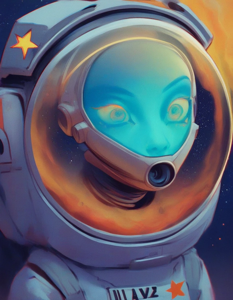 Indonesian astronaut, red and white flag, A Fauvist-inspired painting of an astronaut floating in space. The astronaut's suit is depicted in bold, non-naturalistic colors such as electric blue, fiery red, and vibrant yellow. The helmet visor reflects an array of bright, exaggerated hues, capturing the cosmos' vivid beauty. The background is a swirling mix of intense, saturated colors representing stars, galaxies, and nebulae. The brushstrokes are expressive and loose, adding a sense of movement and energy to the scene. The overall effect is one of surreal beauty and emotional intensity, blending the adventurous spirit of space exploration with the bold, expressive style of Fauvism. Highly detailed, vibrant colors, expressive brushstrokes, surreal atmosphere, cosmic elements, masterpiece, best quality, amazing quality, very aesthetic, absurdres