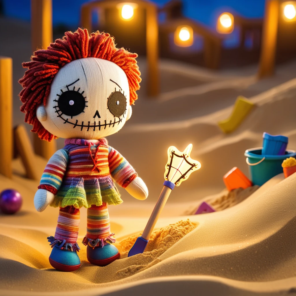 (knitted toy voodoo doll:1.5), (Voodoo Beach Bungalow Relaxer:1.3), (Clothing: tropical vacation attire:1.0), (Accessories: enchanted coconut drink emitting sparks of relaxation magic, levitating spectral seashells:1.1), (background: enchanted beach bungalow with floating hammocks, glowing tiki torches, and spectral beachgoers:1.2), best quality, masterpiece, detailed soft oil painting, detailed background, dramatic cinematic lighting, soft edge lighting, professional, dramatic lighting, hard edge lighting, ultra quality, 4k, masterpiece, best quality, 8k, ultra high definition, high resolution, extremely detailed