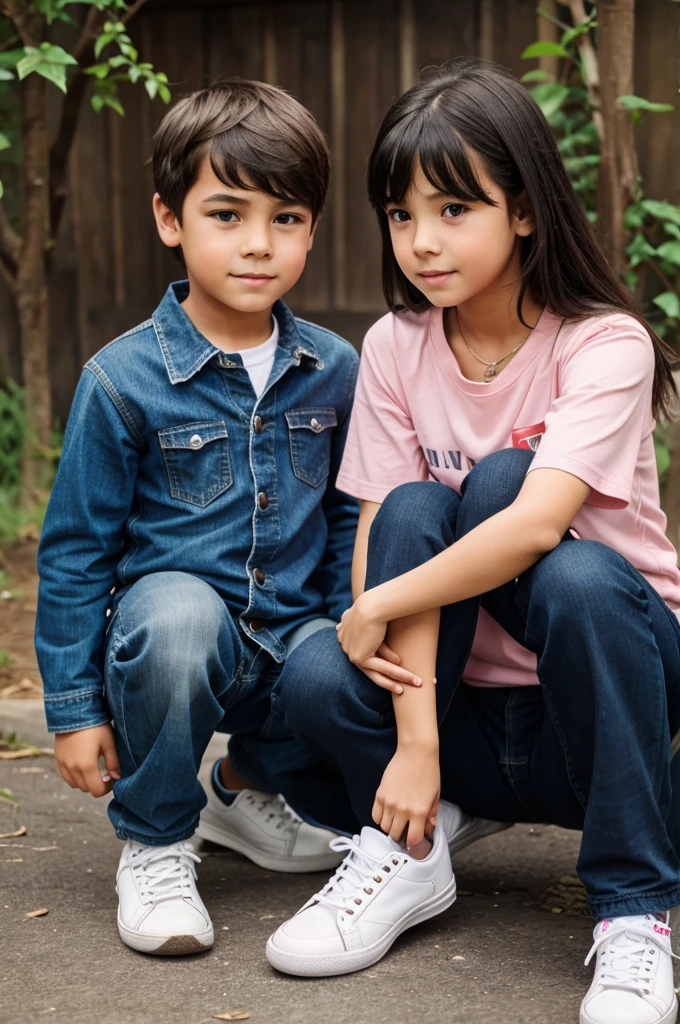 a  boy and girl, both wearing dark red blank t shirt, they are doing experiment together