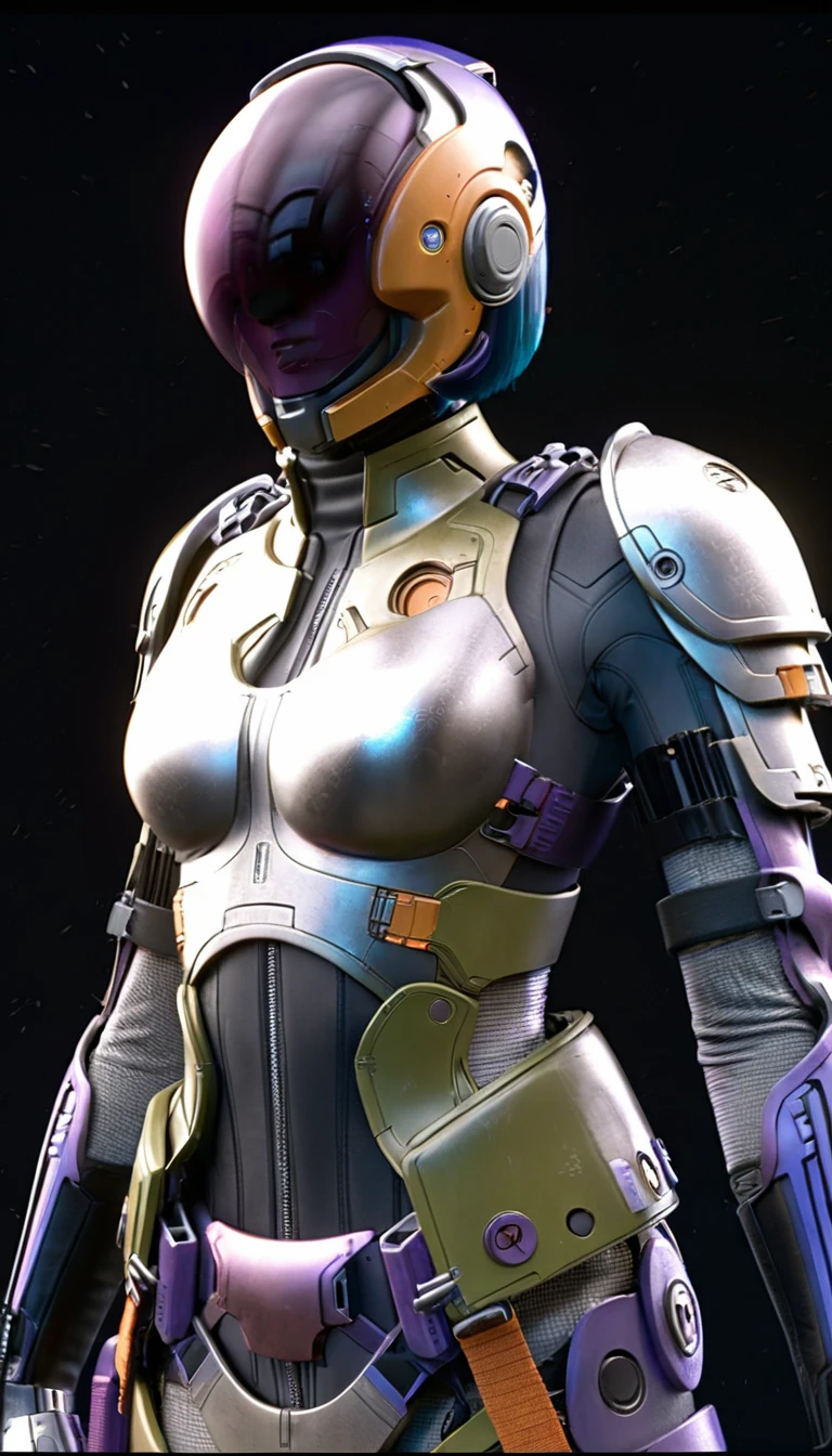 professional 3d model Cinematic scene, sabine wren, SILVER armor (HUGE BREASTS), Ghost in the Shell, detailed background, masterpiece, best quality, high quality, highres, absurdres . octane render, highly detailed, volumetric, dramatic lighting
