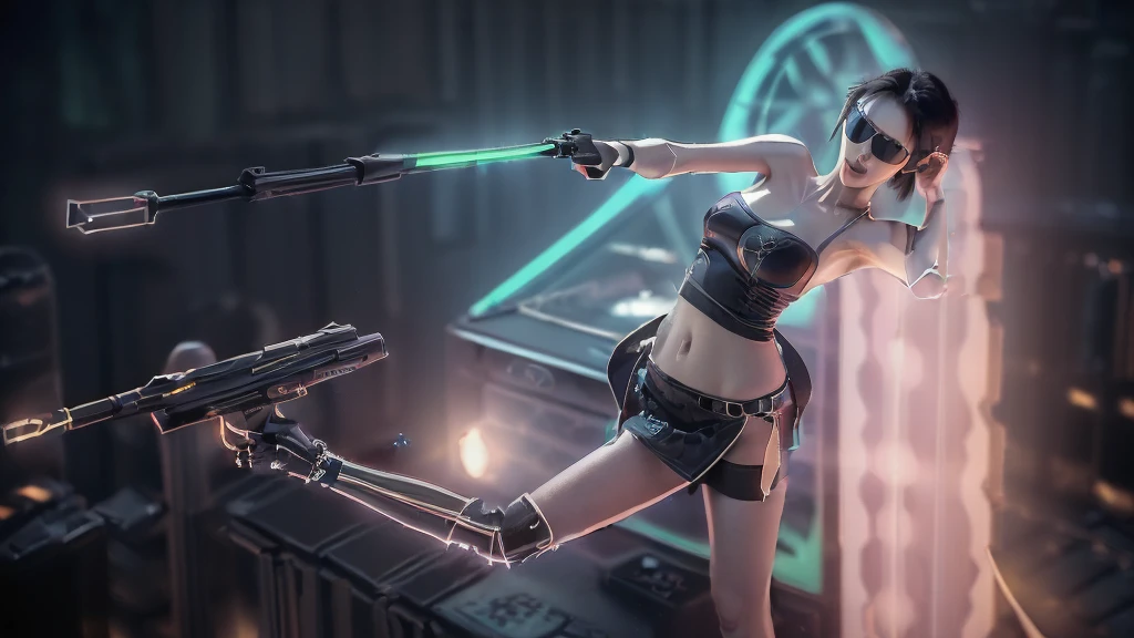 (dramatic lighting), masterpiece, best quality, sinister RAAW photo of female in high top white panties holding futuristic light sword gun, skin showing, sexy legs, white tiny panties, high waist string panties, low ready, (dirty, grimy), scratches on arm, horror scene, ominous flickering fluorescent light, tactically advancing through abandoned space station, burn fuse, dangling wires, (bloom:0.5), raytracing, vivid details, cinematic lighting, subsurface scattering, particle system, ((DARK)), photographed on a Sony Alpha 7R V, 24mm film lens, F2.8 aperture, (cool color temperature), (blue filter:0.6), (hyperdetailed, intricately detailed), photorealistic, film like, light refraction, 8k, shadow casting, 8mm film grain, film still from dead space, dynamic angle, (full body:0.9), cowboy shot, best quality